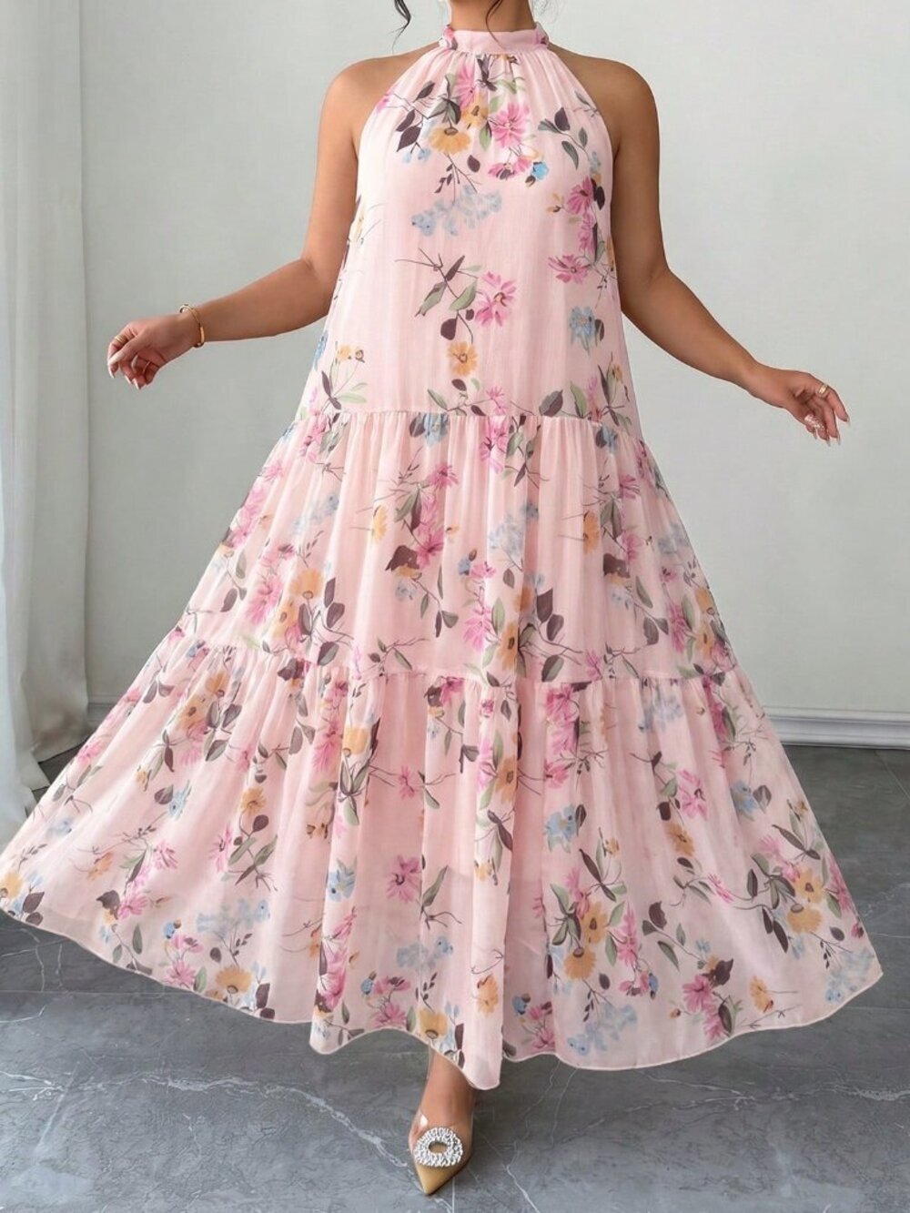 Multicolor Boho Women's Plus Size Floral Maxi Dress
